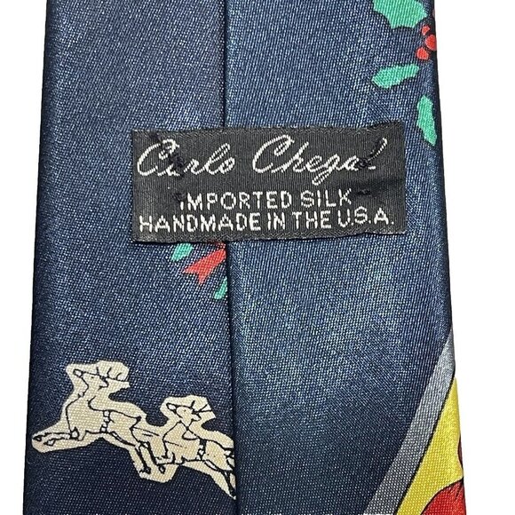 CARLO CHEGA Imported Silk Christmas Tie Blue Multi Men's‎ 3.75" Santa Parties - Picture 7 of 9